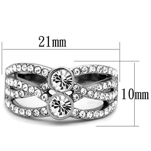 TK1758 - High polished (no plating) Stainless Steel Ring with Top Grade Crystal in Clear-1