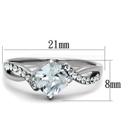 TK1761 - High polished (no plating) Stainless Steel Ring with AAA Grade CZ in Clear-1