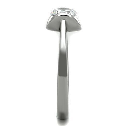 TK1763 - High polished (no plating) Stainless Steel Ring with AAA Grade CZ in Clear-3