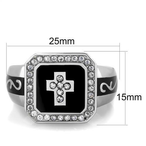 TK1766 - High polished (no plating) Stainless Steel Ring with AAA Grade CZ in Clear-1