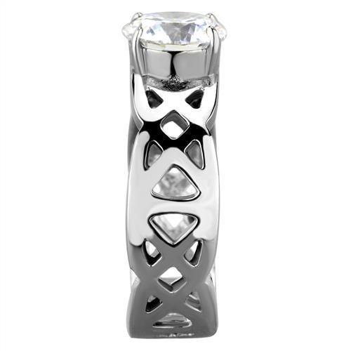 TK1772 - High polished (no plating) Stainless Steel Ring with AAA Grade CZ in Clear-3