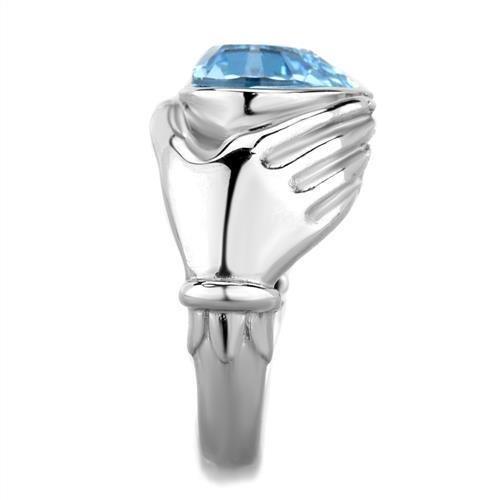 TK1775 - High polished (no plating) Stainless Steel Ring with Top Grade Crystal in Sea Blue-3