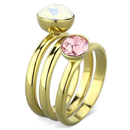 TK1785 - IP Gold(Ion Plating) Stainless Steel Ring with Top Grade Crystal in White-3