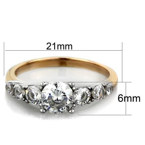 TK1794 - Two-Tone IP Rose Gold Stainless Steel Ring with AAA Grade CZ in Clear-1