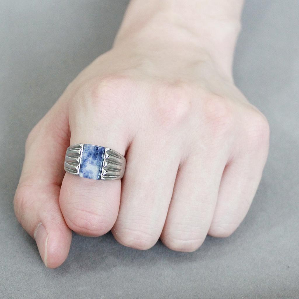 TK1799 - High polished (no plating) Stainless Steel Ring with Semi-Precious Sodalite in Capri Blue-4