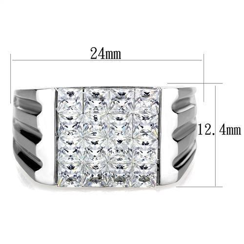 TK1803 - High polished (no plating) Stainless Steel Ring with AAA Grade CZ in Clear-1