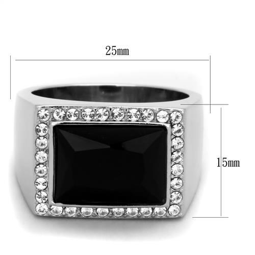 TK1810 - High polished (no plating) Stainless Steel Ring with Synthetic Onyx in Jet-1