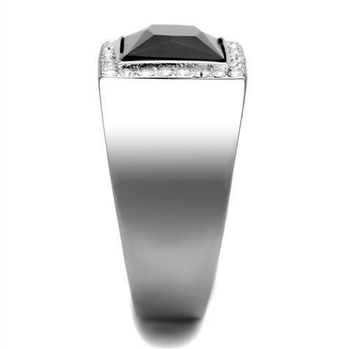 TK1810 - High polished (no plating) Stainless Steel Ring with Synthetic Onyx in Jet-3