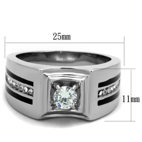 TK1814 - High polished (no plating) Stainless Steel Ring with AAA Grade CZ in Clear-1