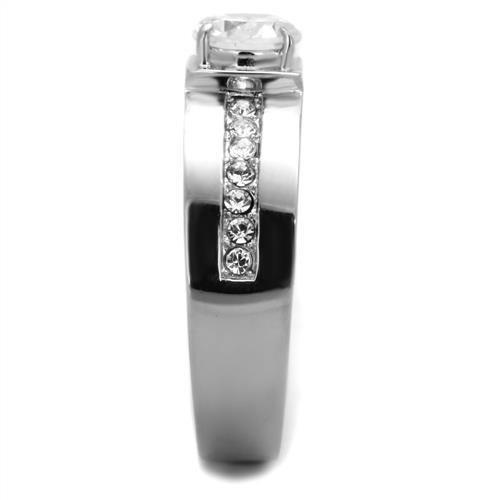 TK1816 - High polished (no plating) Stainless Steel Ring with AAA Grade CZ in Clear-3