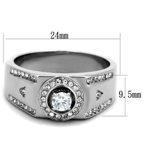 TK1819 - High polished (no plating) Stainless Steel Ring with AAA Grade CZ in Clear-1