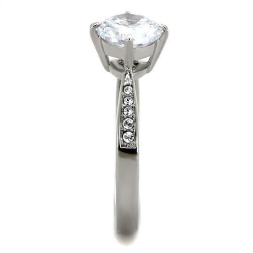 TK1822 - High polished (no plating) Stainless Steel Ring with AAA Grade CZ in Clear-3