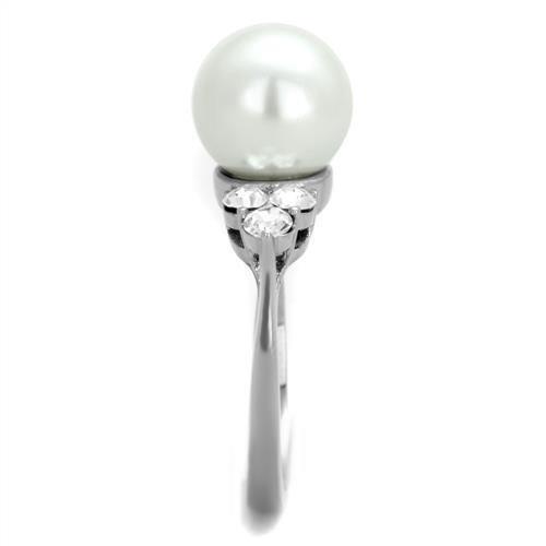 TK1824 - High polished (no plating) Stainless Steel Ring with Synthetic Pearl in White-3