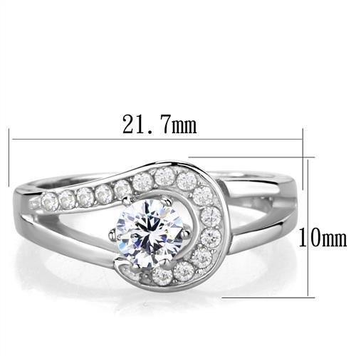 TK1857 - High polished (no plating) Stainless Steel Ring with AAA Grade CZ in Clear-1
