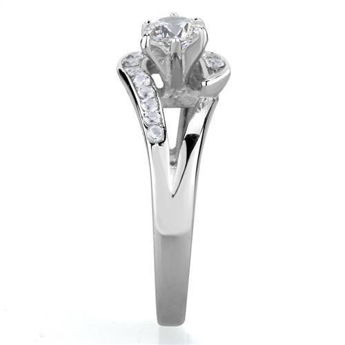 TK1857 - High polished (no plating) Stainless Steel Ring with AAA Grade CZ in Clear-3