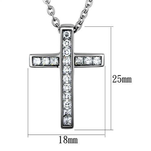 TK1858 - High polished (no plating) Stainless Steel Chain Pendant with AAA Grade CZ in Clear-1