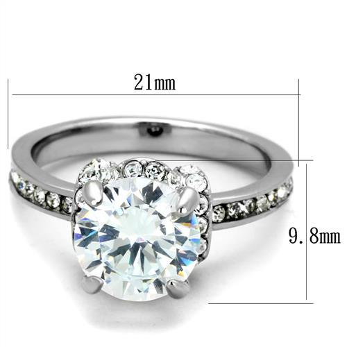 TK1859 - No Plating Stainless Steel Ring with AAA Grade CZ in Clear-1