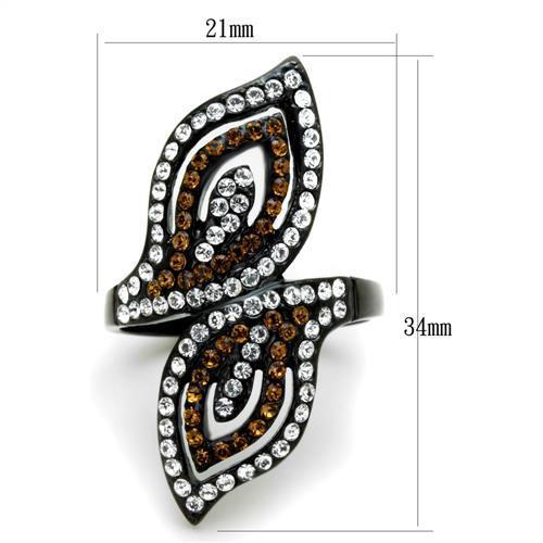 TK1864 - IP Black(Ion Plating) Stainless Steel Ring with Top Grade Crystal in Smoked Quartz-1