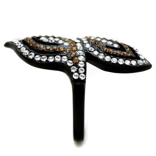 TK1864 - IP Black(Ion Plating) Stainless Steel Ring with Top Grade Crystal in Smoked Quartz-3