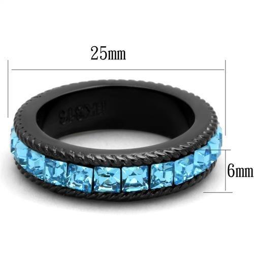 TK1867 - IP Black(Ion Plating) Stainless Steel Ring with Top Grade Crystal in Sea Blue-1
