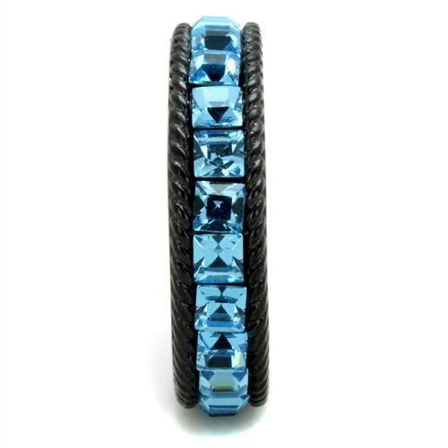 TK1867 - IP Black(Ion Plating) Stainless Steel Ring with Top Grade Crystal in Sea Blue-3