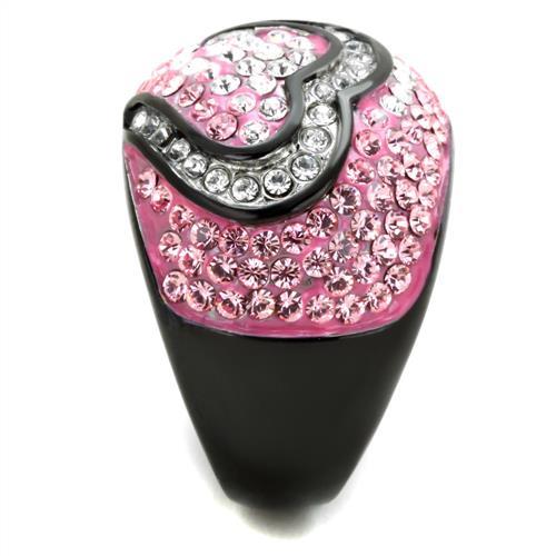 TK1871 - Two-Tone IP Black (Ion Plating) Stainless Steel Ring with Top Grade Crystal in Light Rose-3
