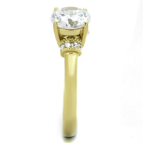 TK1877 - IP Gold(Ion Plating) Stainless Steel Ring with AAA Grade CZ in Clear-3
