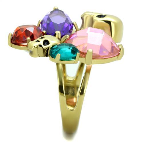 TK1888 - IP Gold(Ion Plating) Stainless Steel Ring with AAA Grade CZ in Multi Color-3