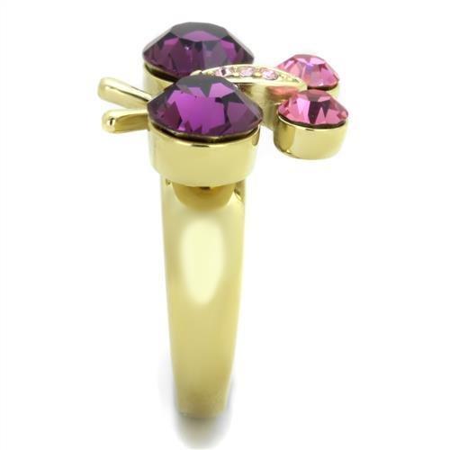 TK1889 - IP Gold(Ion Plating) Stainless Steel Ring with Top Grade Crystal in Amethyst-3