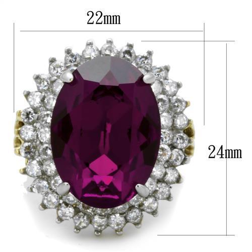 TK1892 - Two-Tone IP Gold (Ion Plating) Stainless Steel Ring with Top Grade Crystal in Amethyst-1