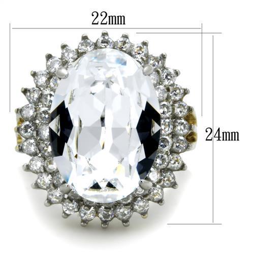 TK1894 - Two-Tone IP Gold (Ion Plating) Stainless Steel Ring with Top Grade Crystal in Clear-1