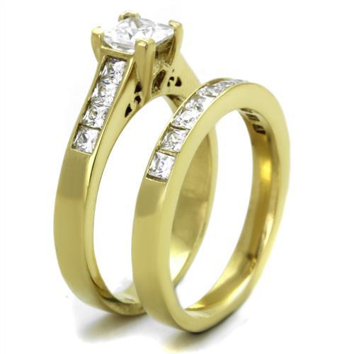 TK1895 - IP Gold(Ion Plating) Stainless Steel Ring with AAA Grade CZ in Clear-3