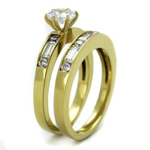 TK1897 - IP Gold(Ion Plating) Stainless Steel Ring with AAA Grade CZ in Clear-3