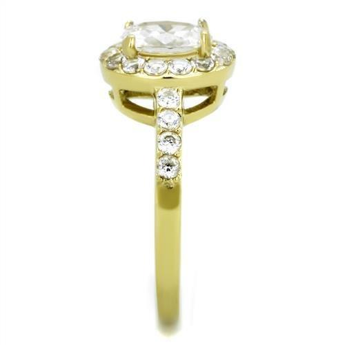 TK1901 - IP Gold(Ion Plating) Stainless Steel Ring with AAA Grade CZ in Clear-3