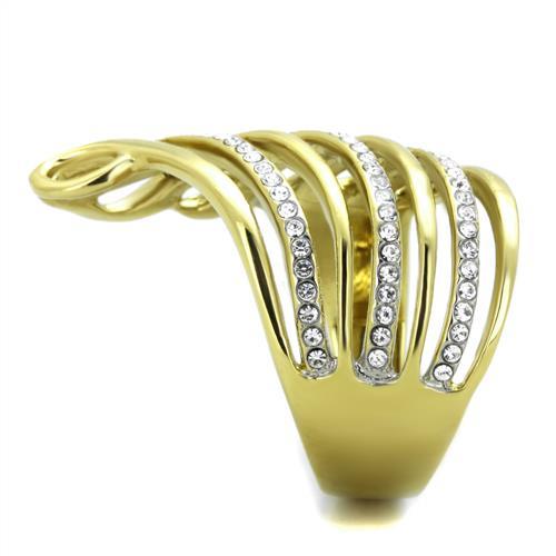 TK1909 - Two-Tone IP Gold (Ion Plating) Stainless Steel Ring with Top Grade Crystal in Clear-3