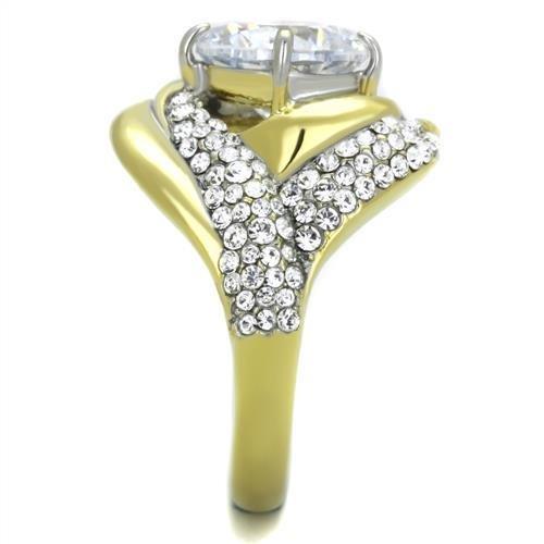 TK1910 - Two-Tone IP Gold (Ion Plating) Stainless Steel Ring with AAA Grade CZ in Clear-3