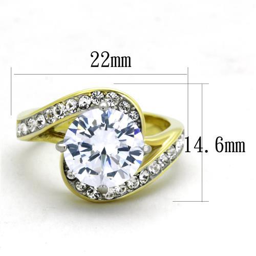 TK1911 - Two-Tone IP Gold (Ion Plating) Stainless Steel Ring with AAA Grade CZ in Clear-1