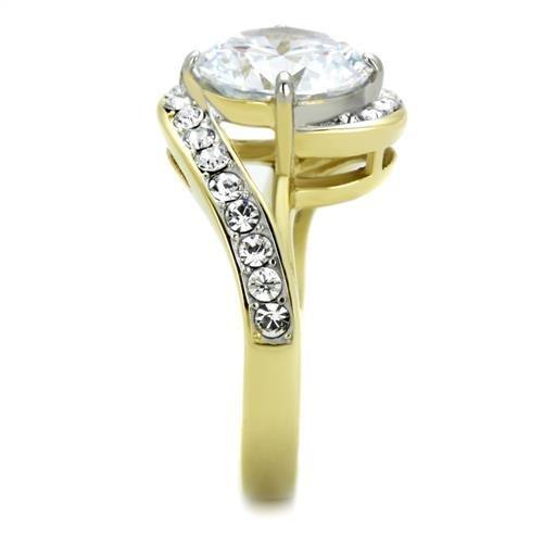 TK1911 - Two-Tone IP Gold (Ion Plating) Stainless Steel Ring with AAA Grade CZ in Clear-3