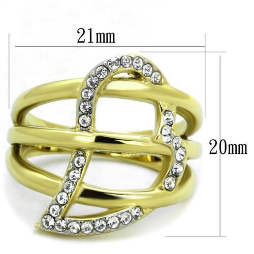 TK1913 - Two-Tone IP Gold (Ion Plating) Stainless Steel Ring with Top Grade Crystal in Clear-1