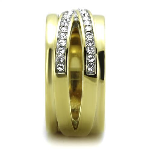 TK1914 - Two-Tone IP Gold (Ion Plating) Stainless Steel Ring with Top Grade Crystal in Clear-3