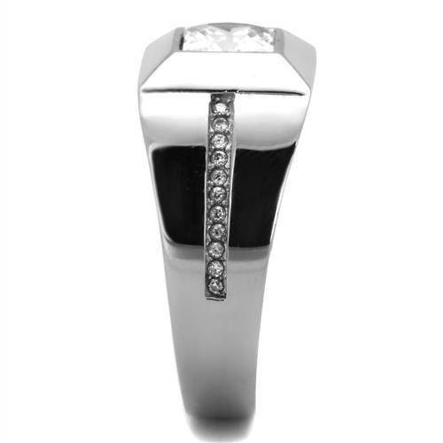 TK1916 - High polished (no plating) Stainless Steel Ring with AAA Grade CZ in Clear-3