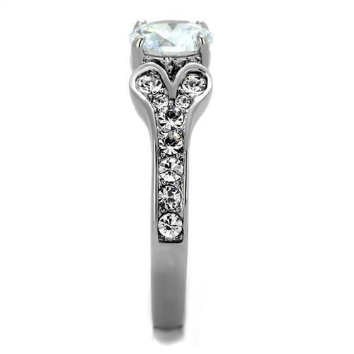 TK1918 - High polished (no plating) Stainless Steel Ring with AAA Grade CZ in Clear-3