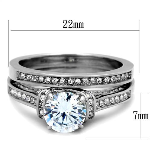 TK1919 - High polished (no plating) Stainless Steel Ring with AAA Grade CZ in Clear-1