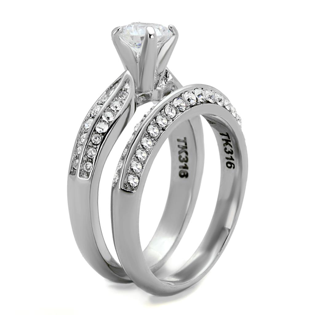 TK1920 - High polished (no plating) Stainless Steel Ring with AAA Grade CZ in Clear-3
