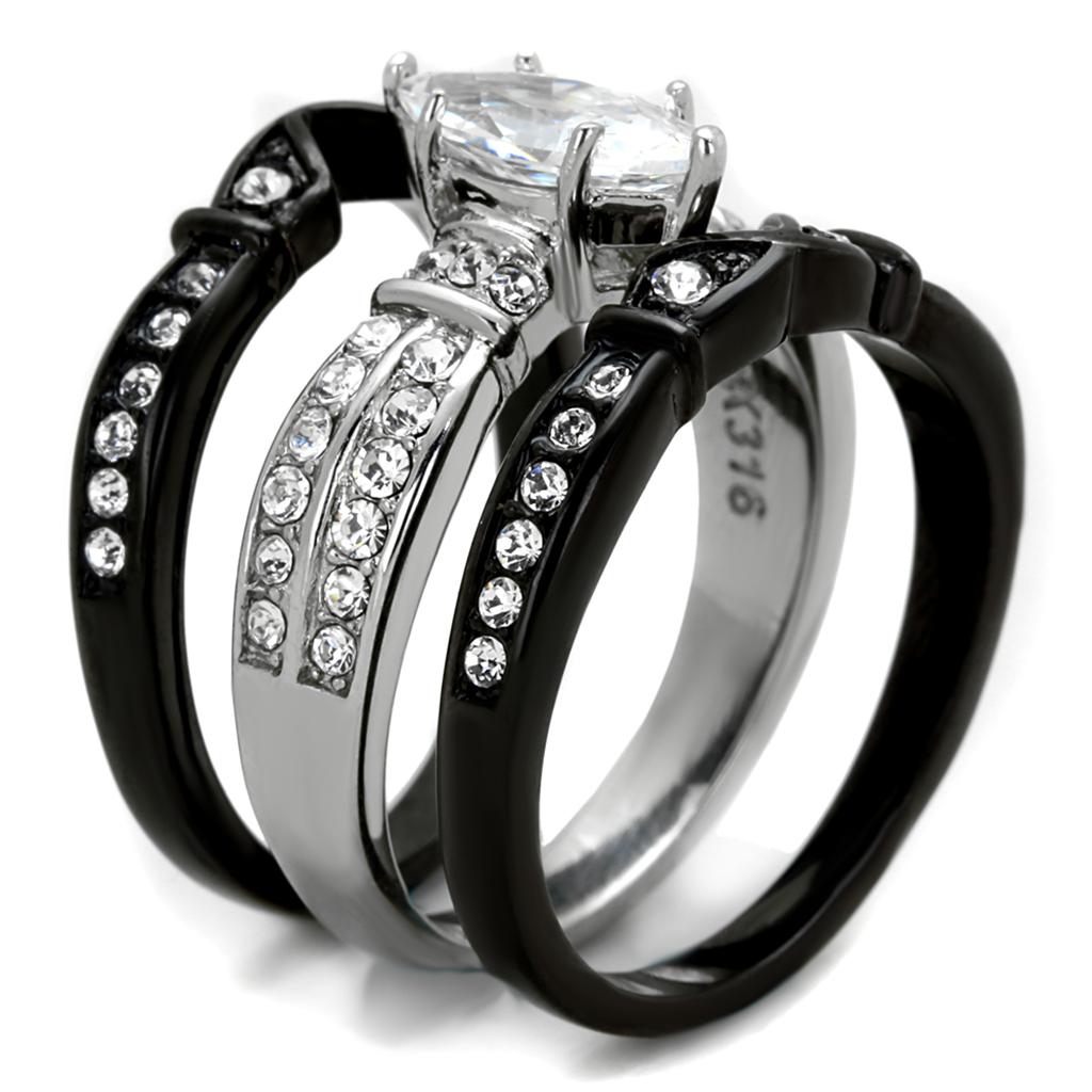 TK1922 - Two-Tone IP Black Stainless Steel Ring with AAA Grade CZ in Clear-3