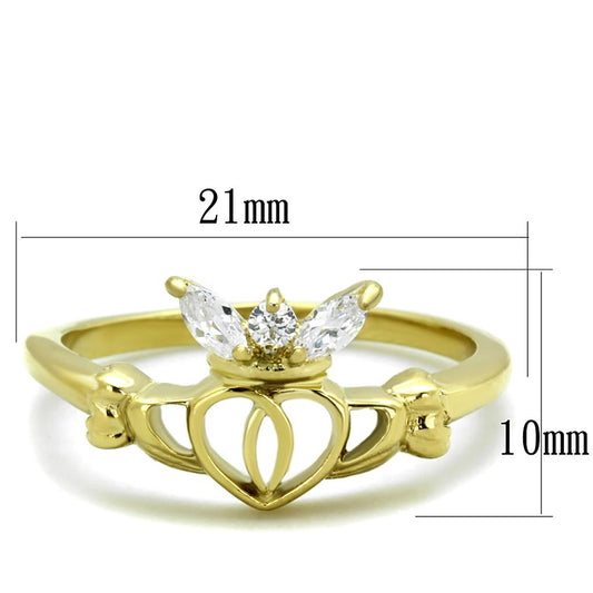 TK1926 - IP Gold(Ion Plating) Stainless Steel Ring with AAA Grade CZ in Clear-1