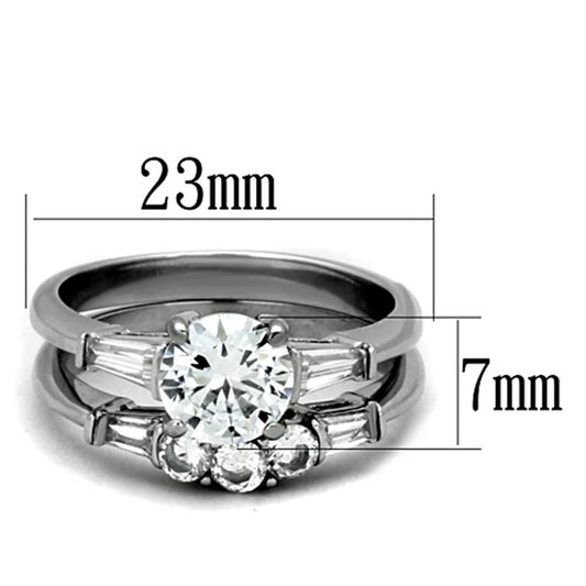 TK1W001 - High polished (no plating) Stainless Steel Ring with AAA Grade CZ in Clear-1