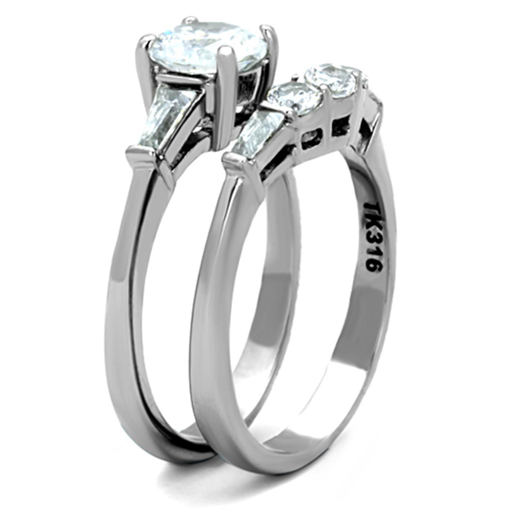 TK1W001 - High polished (no plating) Stainless Steel Ring with AAA Grade CZ in Clear-3