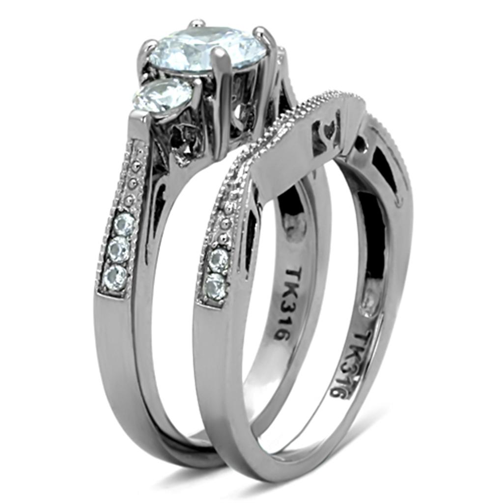 TK1W002 - High polished (no plating) Stainless Steel Ring with AAA Grade CZ in Clear-3