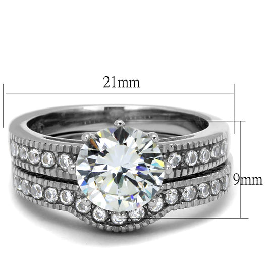 TK1W007 - High polished (no plating) Stainless Steel Ring with AAA Grade CZ in Clear-1